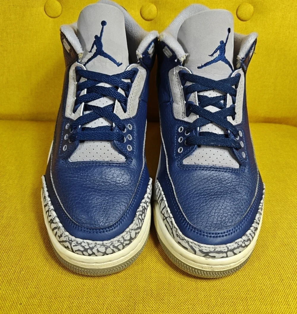 Jordan 3 Retro Georgetown Navy Gray Basketball Sneakers Men's Shoes Size 8